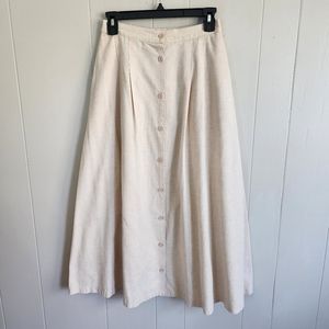 Deva vintage vtg A-line midi skirt button front cream fox fiber organic cotton M